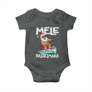 Mele Kalikimaka Baby Onesie Santa Water Skiing Summer Beach Hawaiian Christmas In July TS10 Dark Heather Print Your Wear