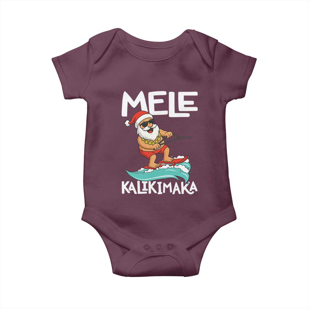 Mele Kalikimaka Baby Onesie Santa Water Skiing Summer Beach Hawaiian Christmas In July TS10 Maroon Print Your Wear
