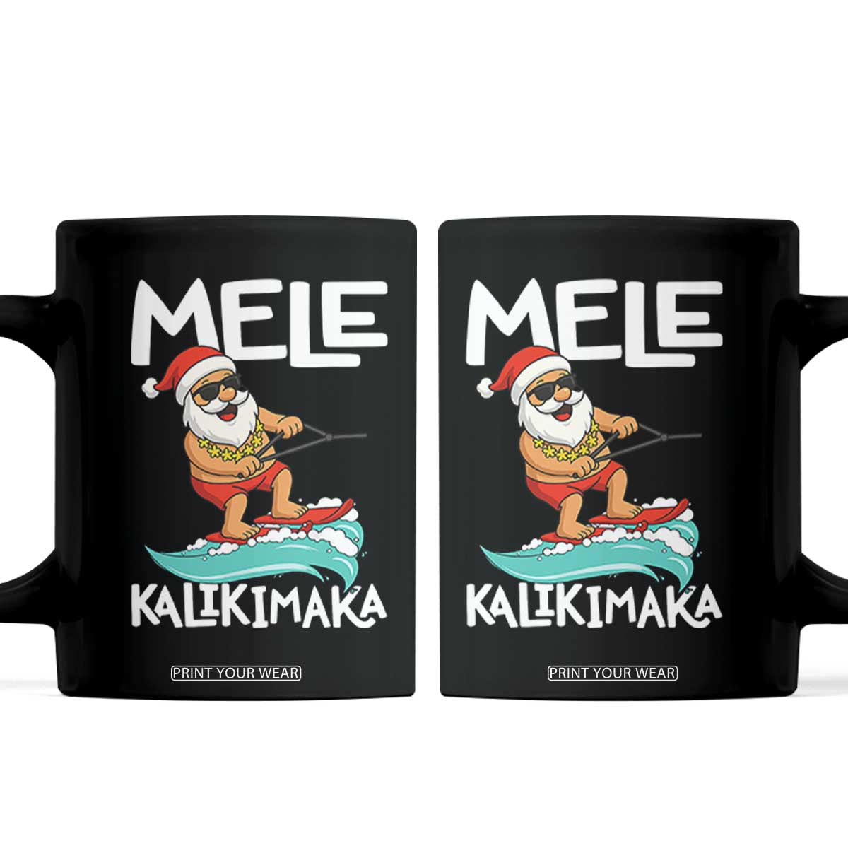 Mele Kalikimaka Coffee Mug Santa Water Skiing Summer Beach Hawaiian Christmas In July TS10 Black Print Your Wear