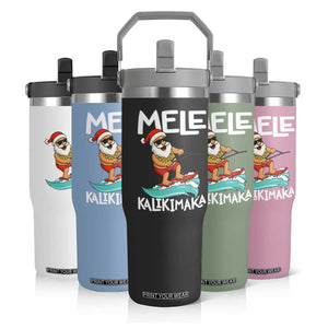 Mele Kalikimaka Flip Straw Tumbler Santa Water Skiing Summer Beach Hawaiian Christmas In July TS10 Print Your Wear