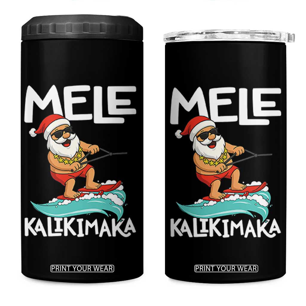Mele Kalikimaka 4 in 1 Can Cooler Tumbler Santa Water Skiing Summer Beach Hawaiian Christmas In July TS10 One Size: 16 oz Black Print Your Wear