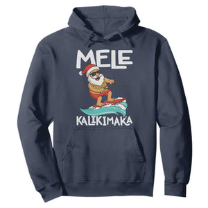 Mele Kalikimaka Hoodie Santa Water Skiing Summer Beach Hawaiian Christmas In July TS10 Navy Print Your Wear