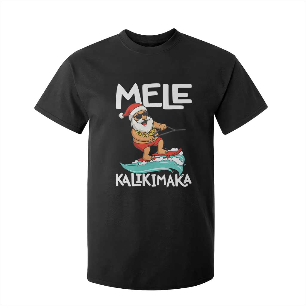 Mele Kalikimaka T Shirt For Kid Santa Water Skiing Summer Beach Hawaiian Christmas In July TS10 Black Print Your Wear