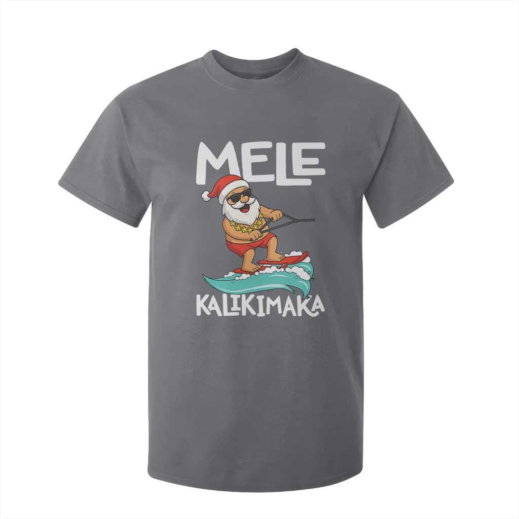 Mele Kalikimaka T Shirt For Kid Santa Water Skiing Summer Beach Hawaiian Christmas In July TS10 Charcoal Print Your Wear