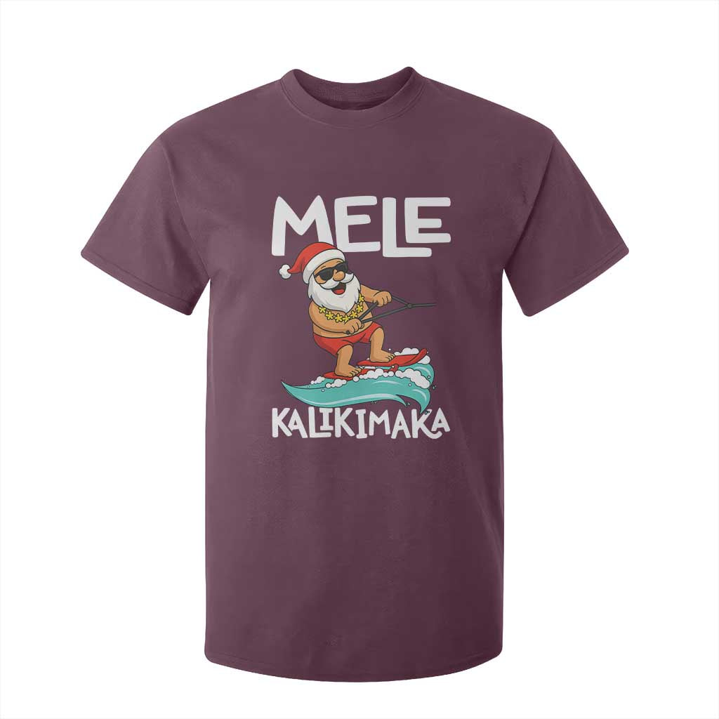 Mele Kalikimaka T Shirt For Kid Santa Water Skiing Summer Beach Hawaiian Christmas In July TS10 Maroon Print Your Wear