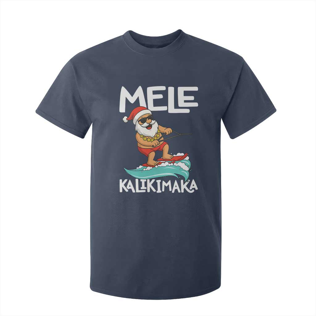 Mele Kalikimaka T Shirt For Kid Santa Water Skiing Summer Beach Hawaiian Christmas In July TS10 Navy Print Your Wear