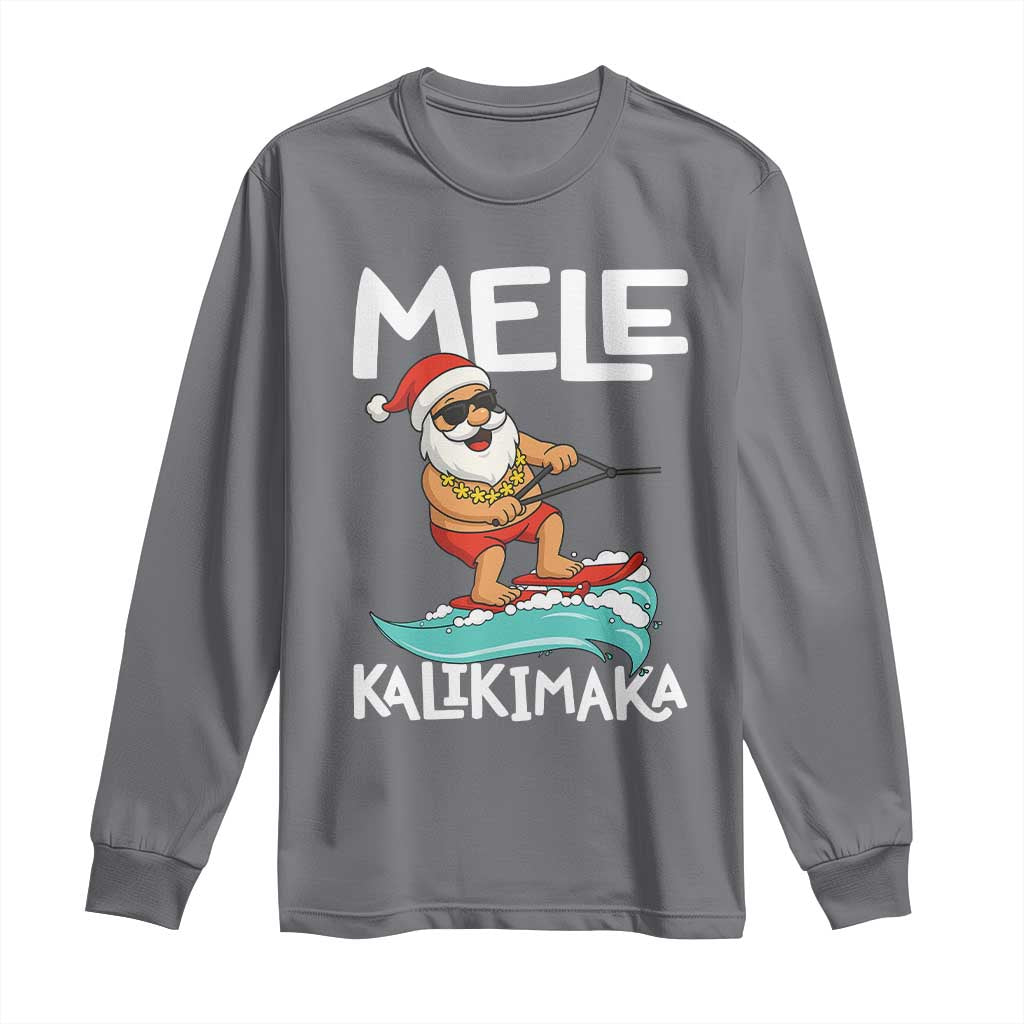 Mele Kalikimaka Long Sleeve Shirt Santa Water Skiing Summer Beach Hawaiian Christmas In July TS10 Charcoal Print Your Wear
