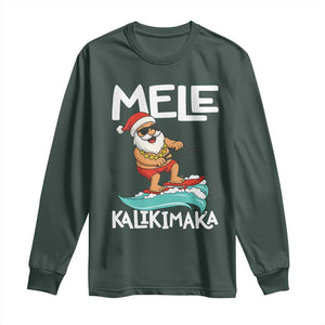 Mele Kalikimaka Long Sleeve Shirt Santa Water Skiing Summer Beach Hawaiian Christmas In July TS10 Dark Forest Green Print Your Wear