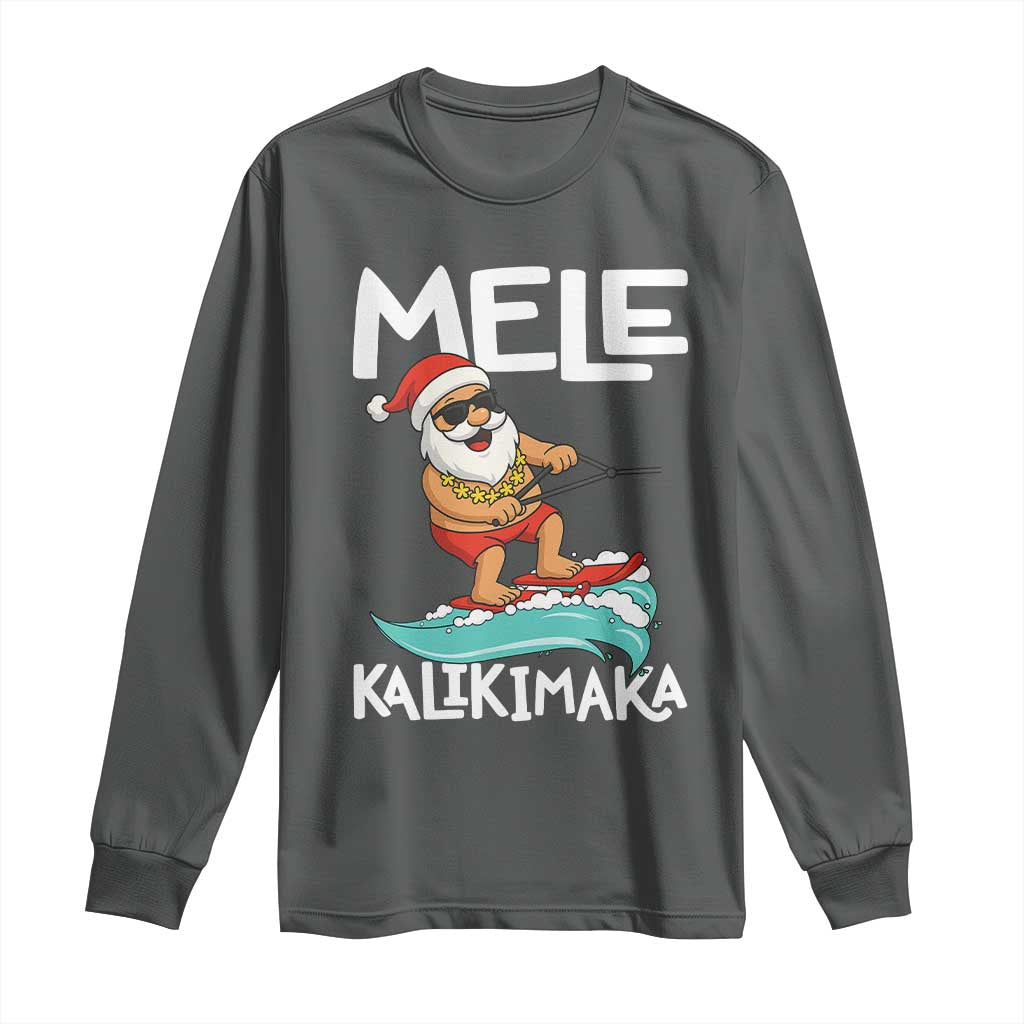 Mele Kalikimaka Long Sleeve Shirt Santa Water Skiing Summer Beach Hawaiian Christmas In July TS10 Dark Heather Print Your Wear