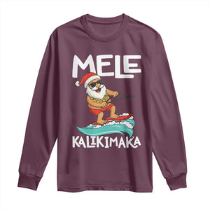 Mele Kalikimaka Long Sleeve Shirt Santa Water Skiing Summer Beach Hawaiian Christmas In July TS10 Maroon Print Your Wear