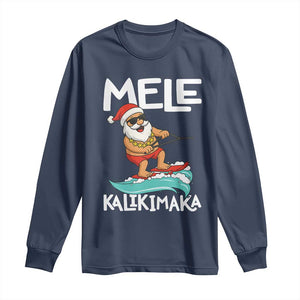Mele Kalikimaka Long Sleeve Shirt Santa Water Skiing Summer Beach Hawaiian Christmas In July TS10 Navy Print Your Wear