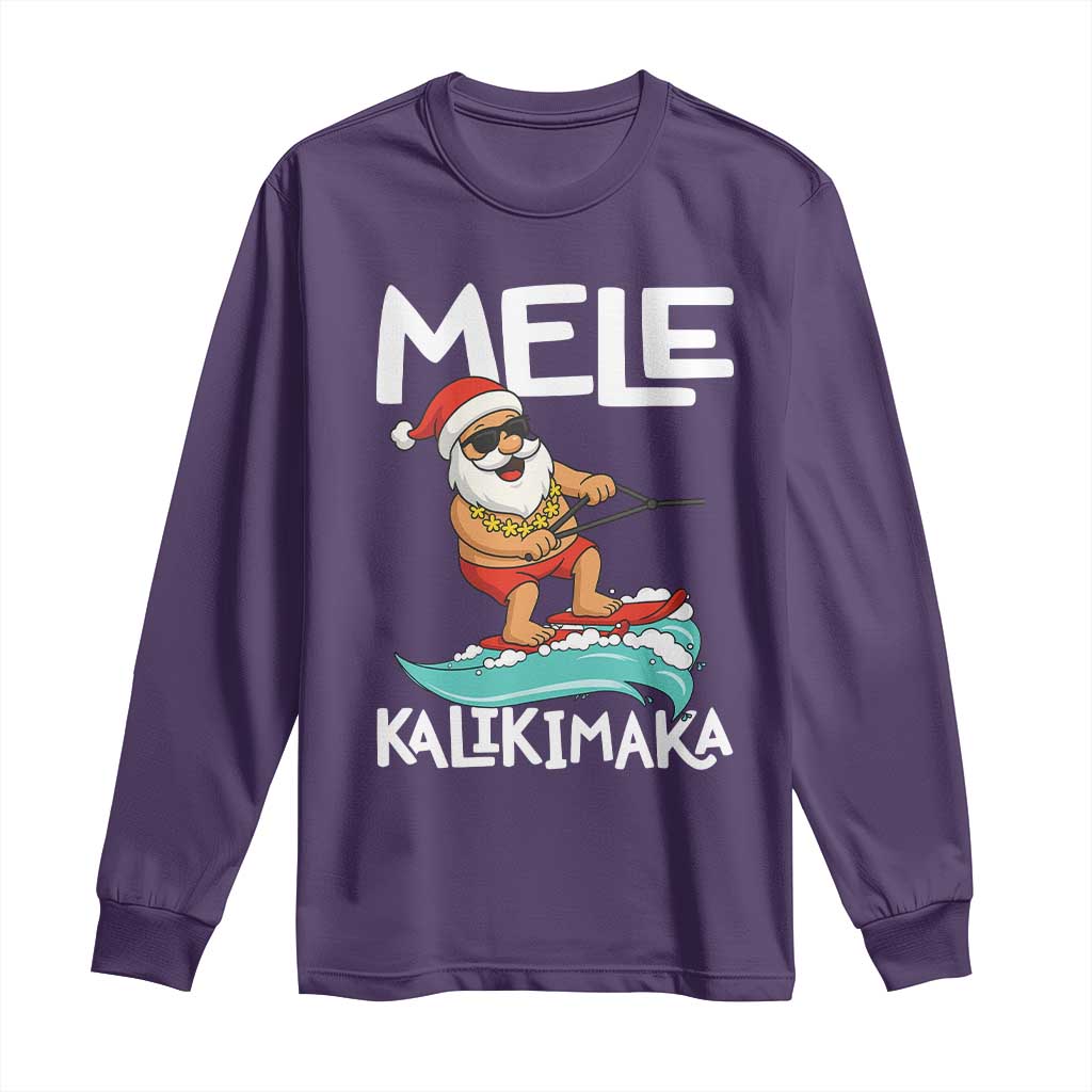 Mele Kalikimaka Long Sleeve Shirt Santa Water Skiing Summer Beach Hawaiian Christmas In July TS10 Purple Print Your Wear