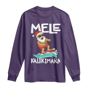 Mele Kalikimaka Long Sleeve Shirt Santa Water Skiing Summer Beach Hawaiian Christmas In July TS10 Purple Print Your Wear