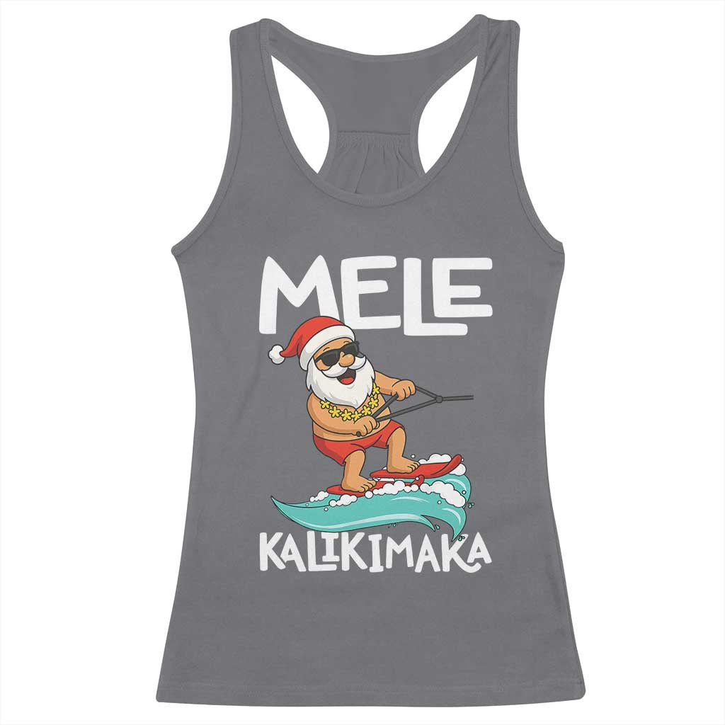 Mele Kalikimaka Racerback Tank Top Santa Water Skiing Summer Beach Hawaiian Christmas In July TS10 Charcoal Print Your Wear