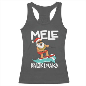 Mele Kalikimaka Racerback Tank Top Santa Water Skiing Summer Beach Hawaiian Christmas In July TS10 Dark Heather Print Your Wear