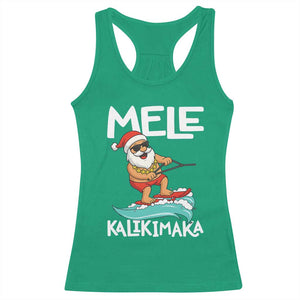 Mele Kalikimaka Racerback Tank Top Santa Water Skiing Summer Beach Hawaiian Christmas In July TS10 Irish Green Print Your Wear
