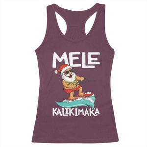 Mele Kalikimaka Racerback Tank Top Santa Water Skiing Summer Beach Hawaiian Christmas In July TS10 Maroon Print Your Wear