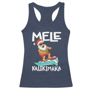Mele Kalikimaka Racerback Tank Top Santa Water Skiing Summer Beach Hawaiian Christmas In July TS10 Navy Print Your Wear