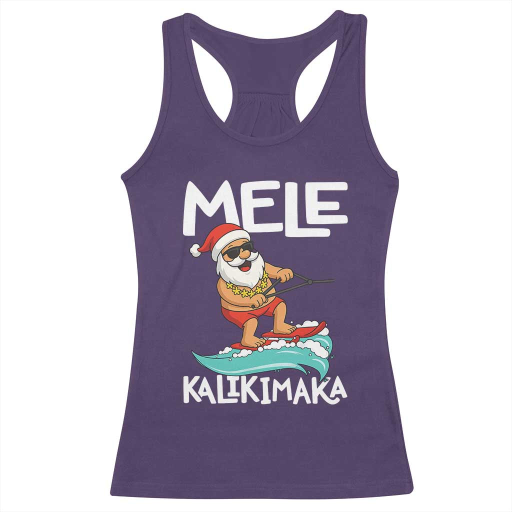 Mele Kalikimaka Racerback Tank Top Santa Water Skiing Summer Beach Hawaiian Christmas In July TS10 Purple Print Your Wear