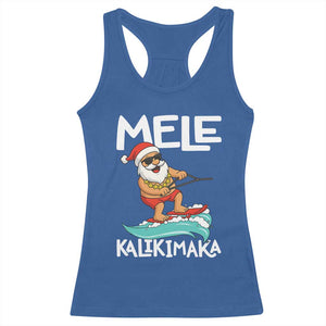 Mele Kalikimaka Racerback Tank Top Santa Water Skiing Summer Beach Hawaiian Christmas In July TS10 Royal Blue Print Your Wear