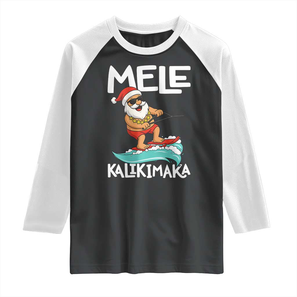 Mele Kalikimaka Raglan Shirt Santa Water Skiing Summer Beach Hawaiian Christmas In July TS10 Black White Print Your Wear