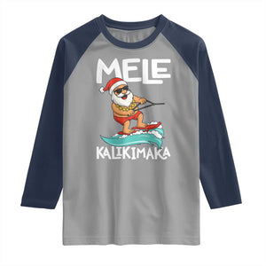 Mele Kalikimaka Raglan Shirt Santa Water Skiing Summer Beach Hawaiian Christmas In July TS10 Sport Gray Navy Print Your Wear