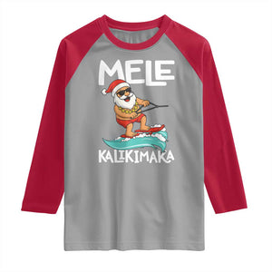 Mele Kalikimaka Raglan Shirt Santa Water Skiing Summer Beach Hawaiian Christmas In July TS10 Sport Gray Red Print Your Wear