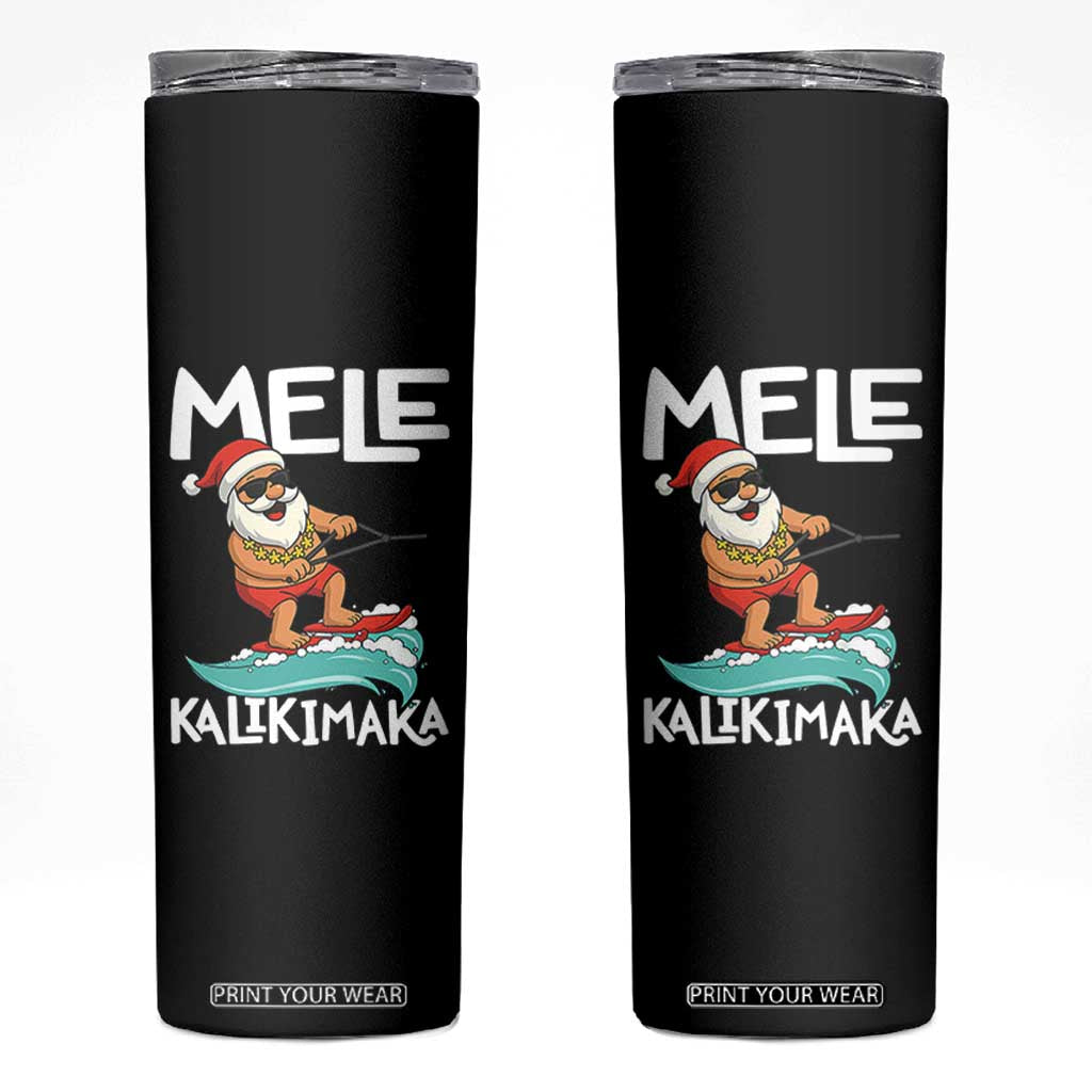 Mele Kalikimaka Skinny Tumbler Santa Water Skiing Summer Beach Hawaiian Christmas In July TS10 Black Print Your Wear