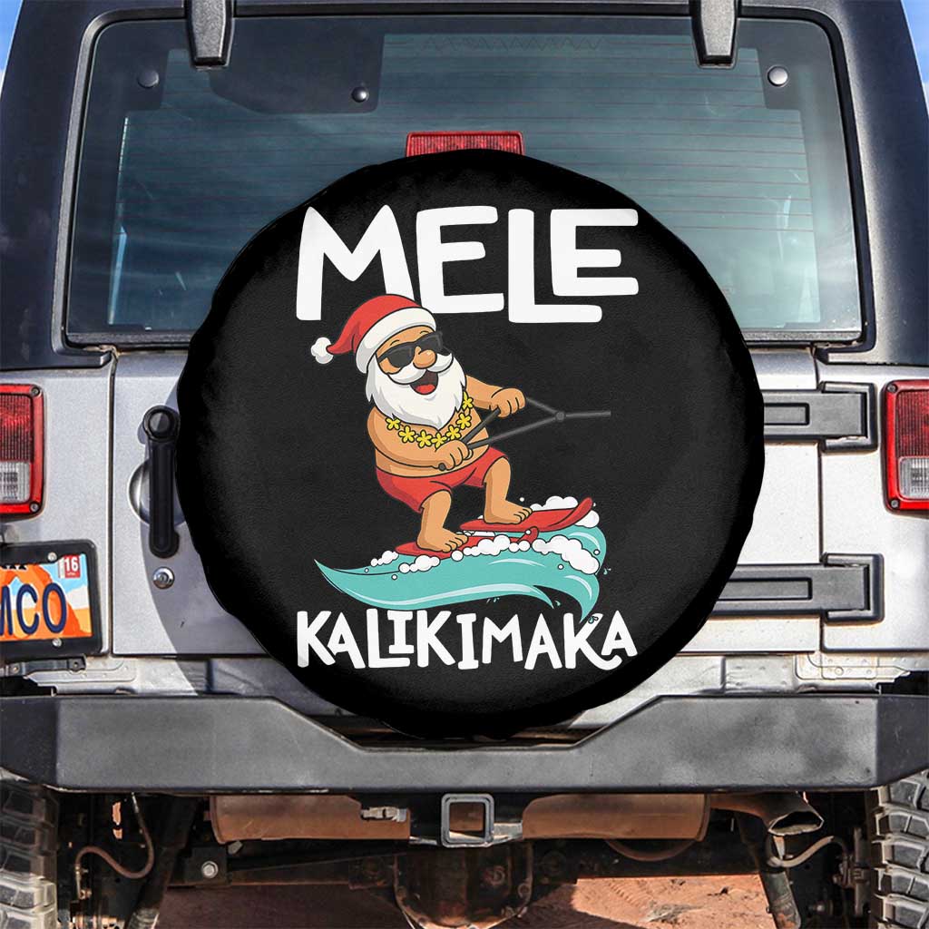 Mele Kalikimaka Spare Tire Cover Santa Water Skiing Summer Beach Hawaiian Christmas In July TS10 No hole Black Print Your Wear