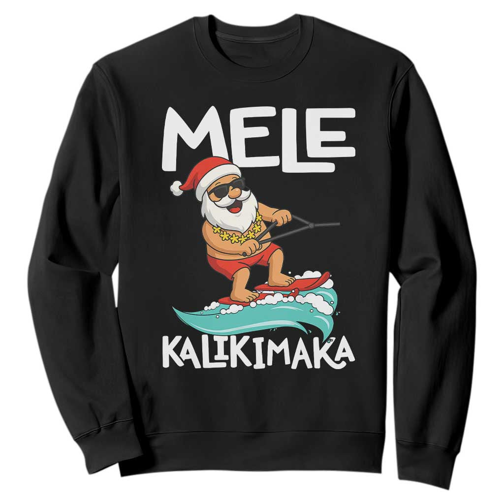 Mele Kalikimaka Sweatshirt Santa Water Skiing Summer Beach Hawaiian Christmas In July TS10 Black Print Your Wear