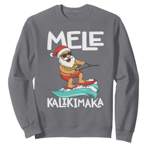 Mele Kalikimaka Sweatshirt Santa Water Skiing Summer Beach Hawaiian Christmas In July TS10 Charcoal Print Your Wear