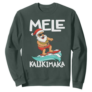 Mele Kalikimaka Sweatshirt Santa Water Skiing Summer Beach Hawaiian Christmas In July TS10 Dark Forest Green Print Your Wear