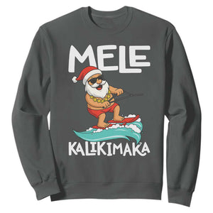Mele Kalikimaka Sweatshirt Santa Water Skiing Summer Beach Hawaiian Christmas In July TS10 Dark Heather Print Your Wear