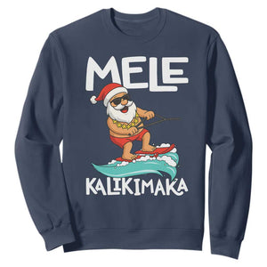 Mele Kalikimaka Sweatshirt Santa Water Skiing Summer Beach Hawaiian Christmas In July TS10 Navy Print Your Wear