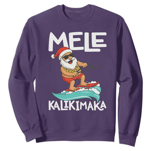 Mele Kalikimaka Sweatshirt Santa Water Skiing Summer Beach Hawaiian Christmas In July TS10 Purple Print Your Wear