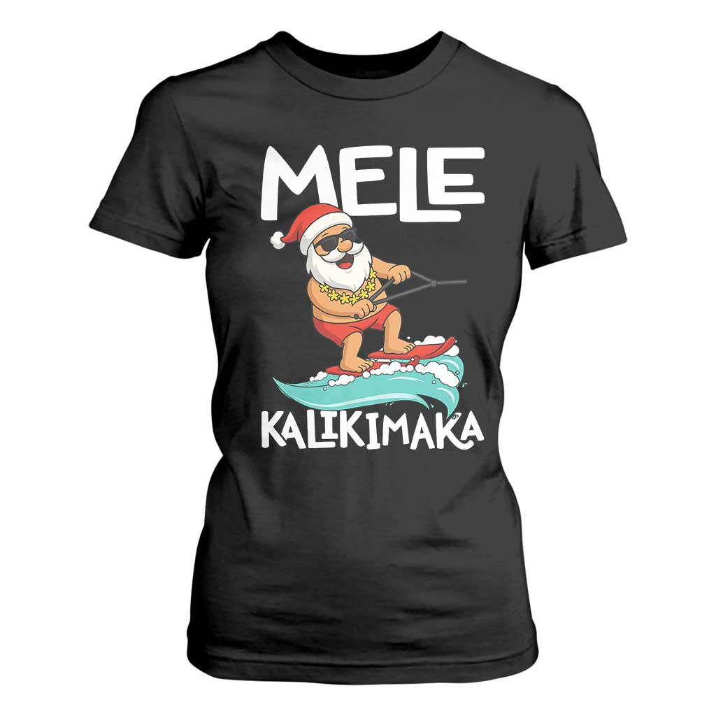 Mele Kalikimaka T Shirt For Women Santa Water Skiing Summer Beach Hawaiian Christmas In July TS10 Black Print Your Wear