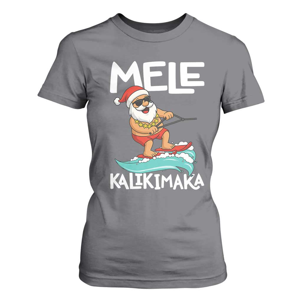 Mele Kalikimaka T Shirt For Women Santa Water Skiing Summer Beach Hawaiian Christmas In July TS10 Charcoal Print Your Wear