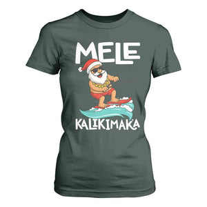 Mele Kalikimaka T Shirt For Women Santa Water Skiing Summer Beach Hawaiian Christmas In July TS10 Dark Forest Green Print Your Wear