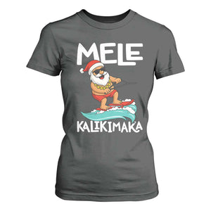 Mele Kalikimaka T Shirt For Women Santa Water Skiing Summer Beach Hawaiian Christmas In July TS10 Dark Heather Print Your Wear