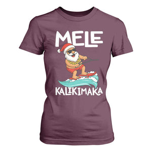Mele Kalikimaka T Shirt For Women Santa Water Skiing Summer Beach Hawaiian Christmas In July TS10 Maroon Print Your Wear