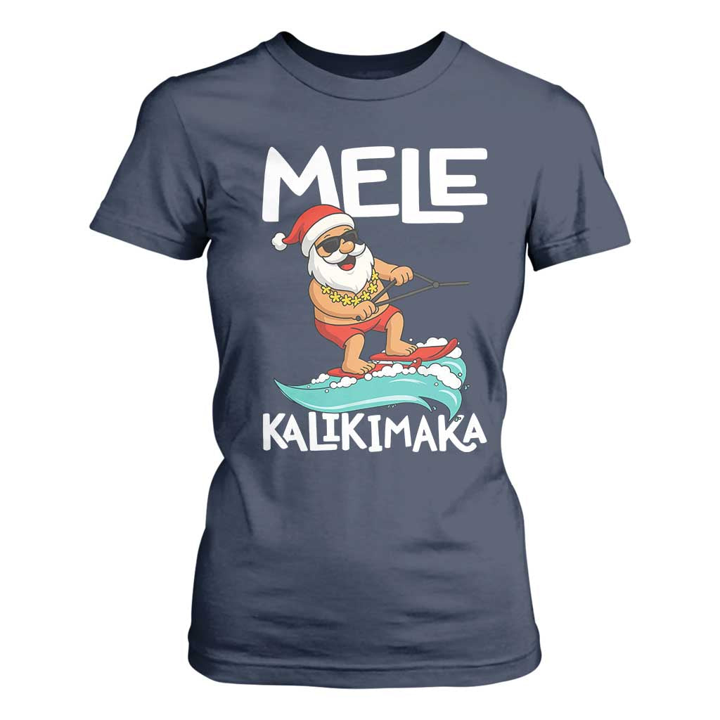 Mele Kalikimaka T Shirt For Women Santa Water Skiing Summer Beach Hawaiian Christmas In July TS10 Navy Print Your Wear