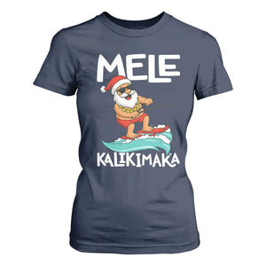 Mele Kalikimaka T Shirt For Women Santa Water Skiing Summer Beach Hawaiian Christmas In July TS10 Navy Print Your Wear