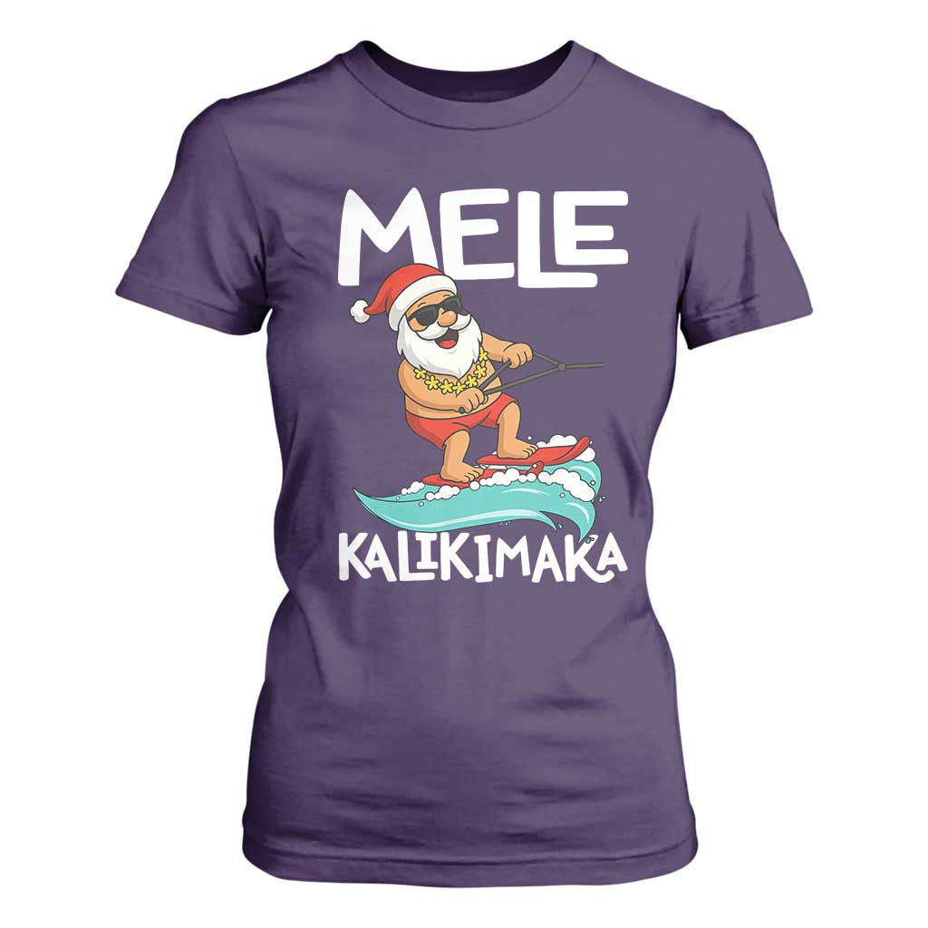 Mele Kalikimaka T Shirt For Women Santa Water Skiing Summer Beach Hawaiian Christmas In July TS10 Purple Print Your Wear