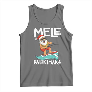 Mele Kalikimaka Tank Top Santa Water Skiing Summer Beach Hawaiian Christmas In July TS10 Black Heather Print Your Wear