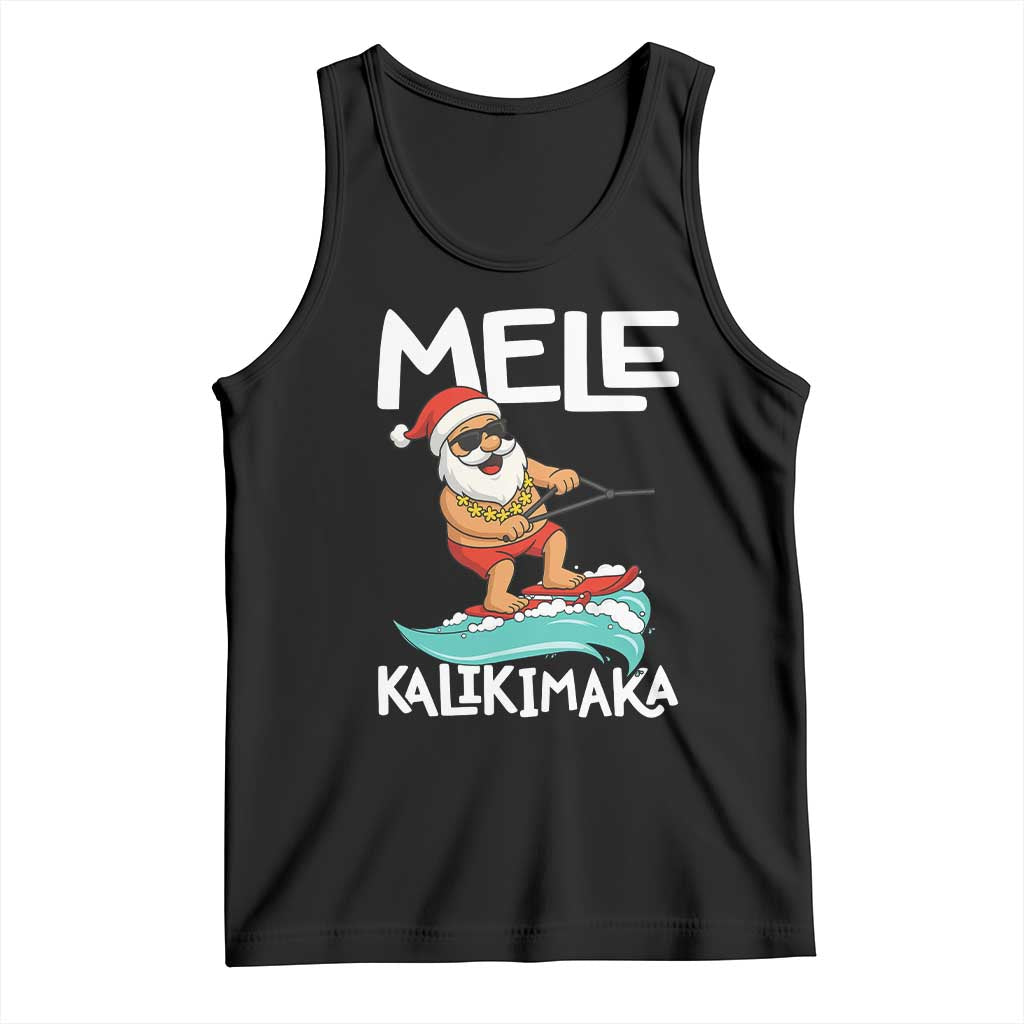 Mele Kalikimaka Tank Top Santa Water Skiing Summer Beach Hawaiian Christmas In July TS10 Black Print Your Wear