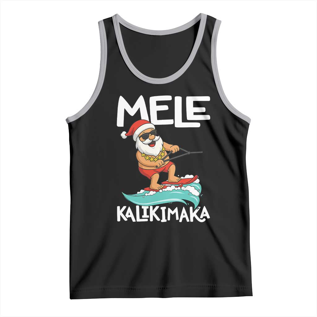 Mele Kalikimaka Tank Top Santa Water Skiing Summer Beach Hawaiian Christmas In July TS10 Black Athletic Heather Print Your Wear
