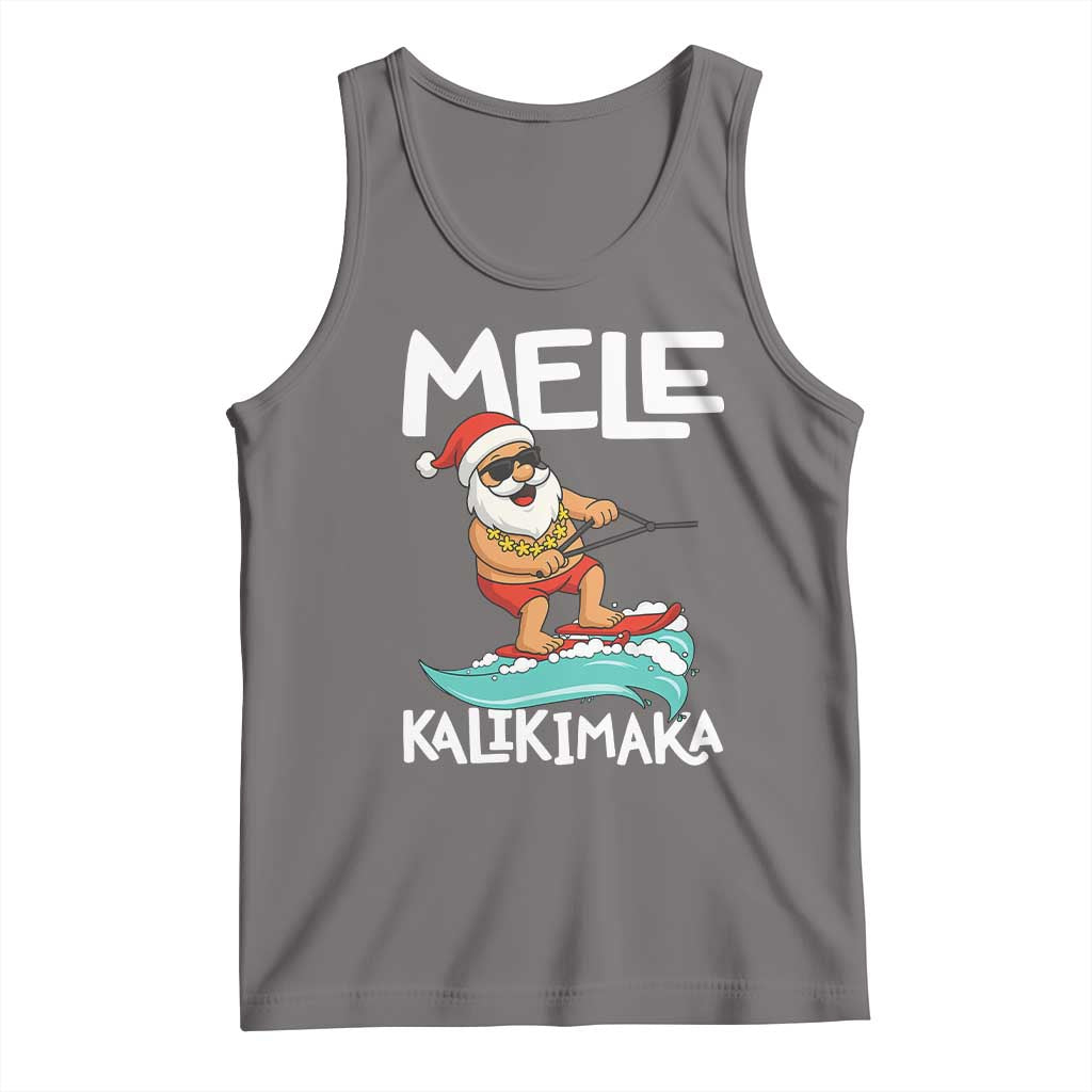 Mele Kalikimaka Tank Top Santa Water Skiing Summer Beach Hawaiian Christmas In July TS10 Deep Heather Print Your Wear