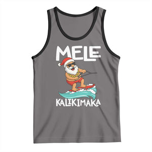 Mele Kalikimaka Tank Top Santa Water Skiing Summer Beach Hawaiian Christmas In July TS10 Deep Heather Black Print Your Wear