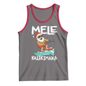 Mele Kalikimaka Tank Top Santa Water Skiing Summer Beach Hawaiian Christmas In July TS10 Deep Heather Red Print Your Wear