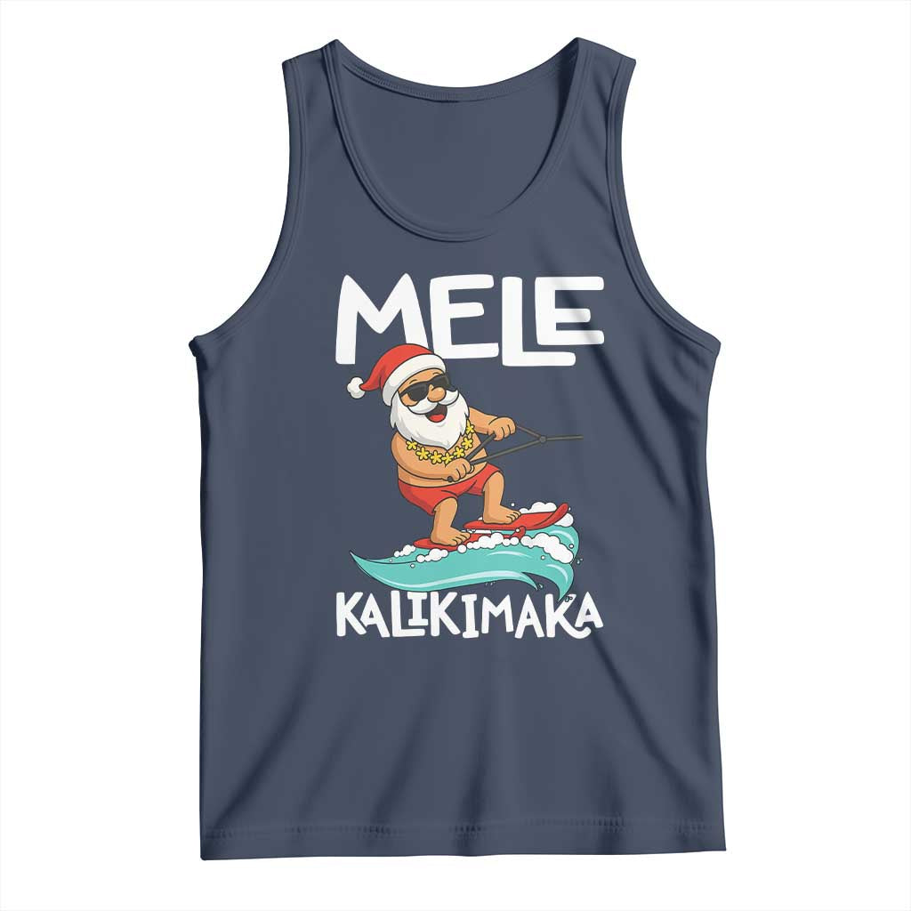 Mele Kalikimaka Tank Top Santa Water Skiing Summer Beach Hawaiian Christmas In July TS10 Navy Print Your Wear